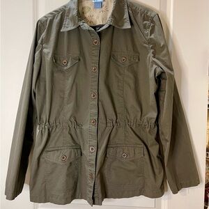 Classic Elements Green Utility Jacket with Cinched Waist 100% Cotton Size Large